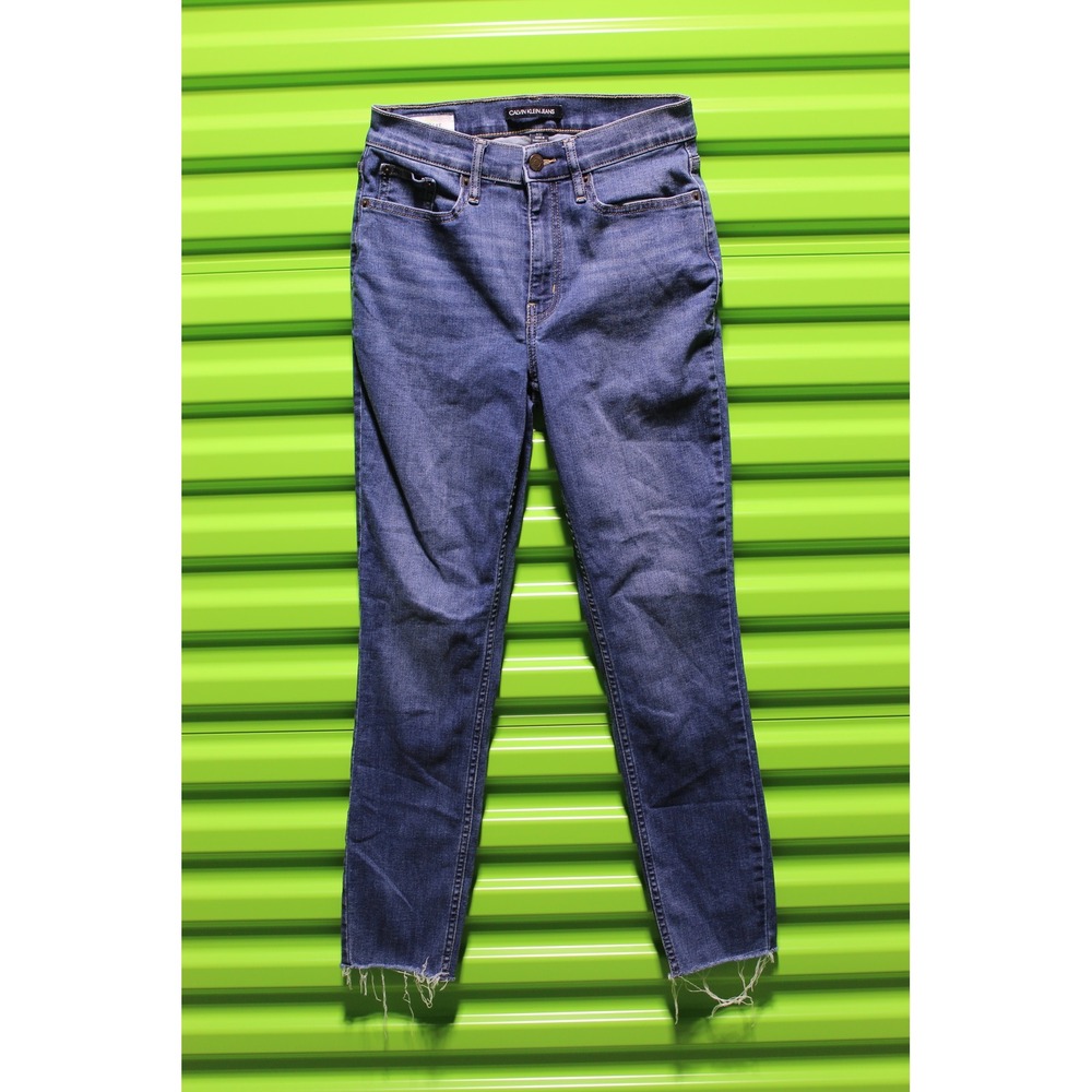 Calvin Klein Jeans Womens 4/27 High Rise Skinny Repreve Denim Raw Hem Blue